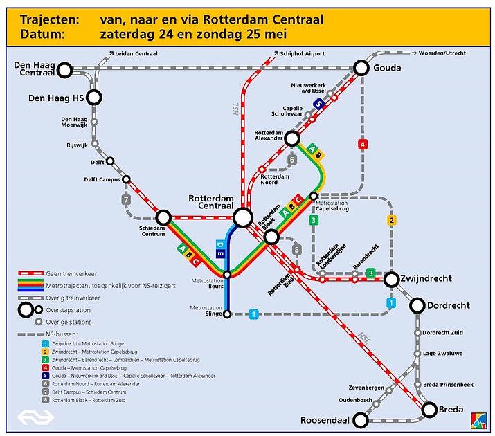 Geen treinen van en naar Rotterdam Centraal, bussen en metro rijden wel