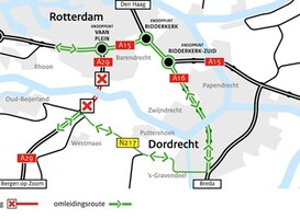 Omleiding door nachtafsluitingen Heinenoordtunnel