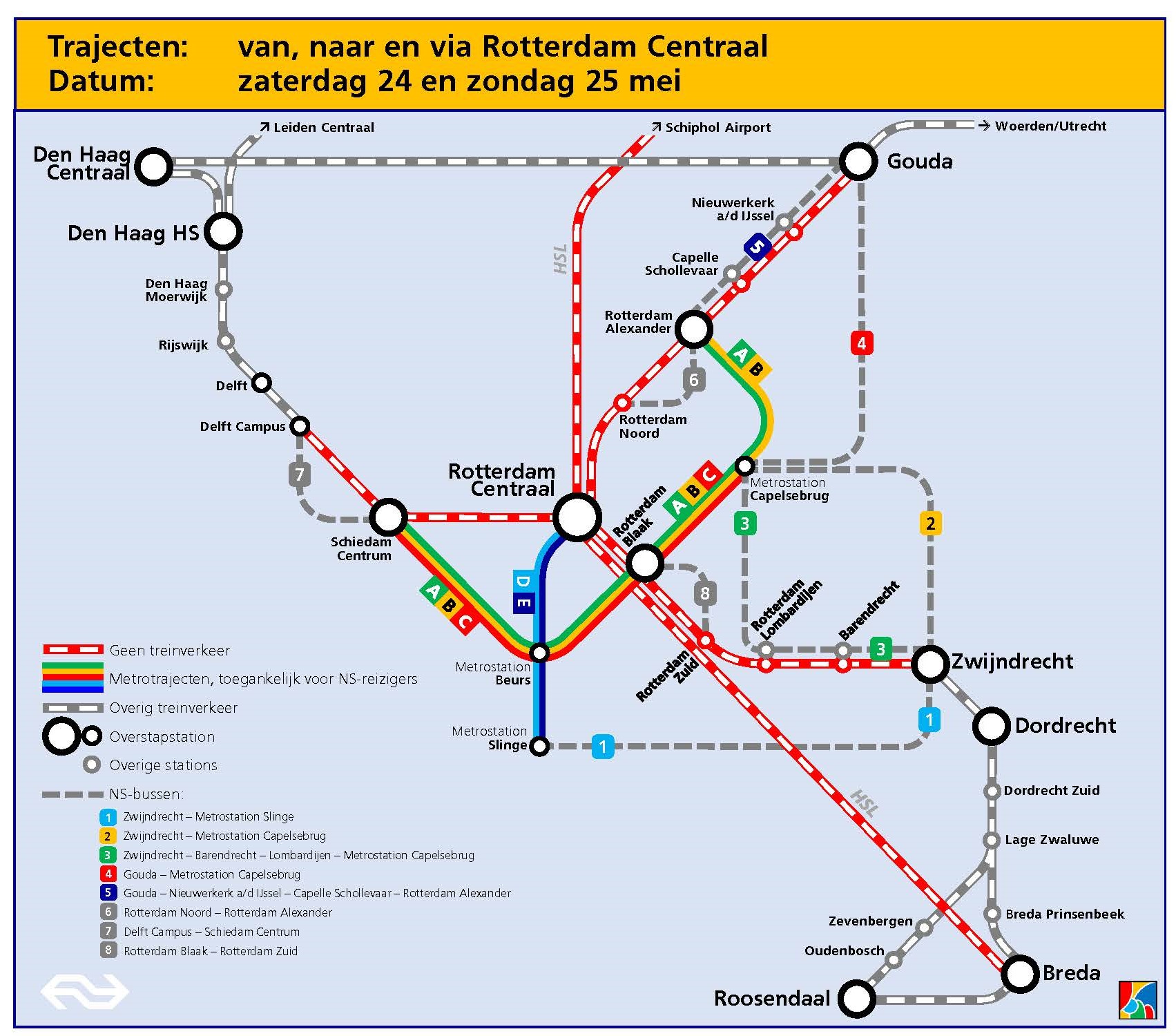 Geen treinen van en naar Rotterdam Centraal, bussen en metro rijden wel